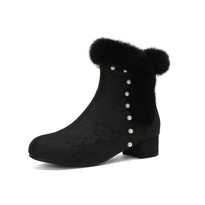 Fashion Imitation Rabbit Fur Warm Size Size 28-43 National Style Cheongsam Women'S Short Boots - Image 1