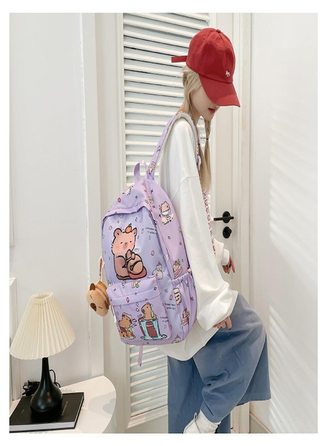 BlingKicks Capybara Fashionable Print Large Capacity Backpack with Pins and Accessories For Adults Ita Bag (Purple) - Image 4