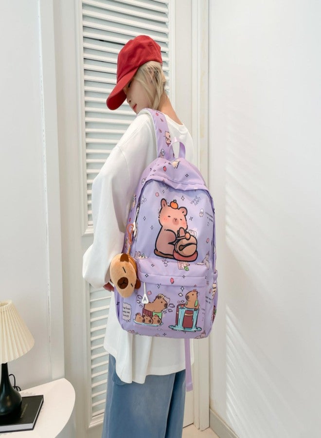 BlingKicks Capybara Fashionable Print Large Capacity Backpack with Pins and Accessories For Adults Ita Bag (Purple) - Image 3