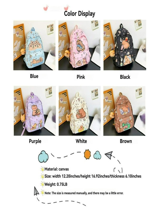 BlingKicks Capybara Fashionable Print Large Capacity Backpack with Pins and Accessories For Adults Ita Bag (Purple) - Image 2