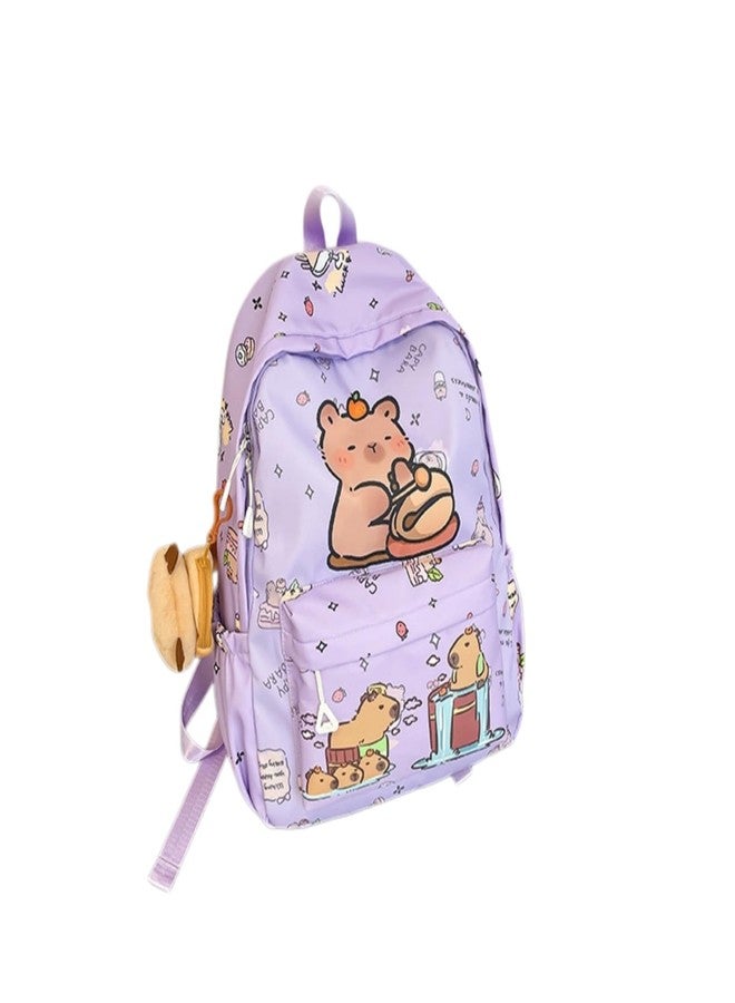 BlingKicks Capybara Fashionable Print Large Capacity Backpack with Pins and Accessories For Adults Ita Bag (Purple) - Image 1