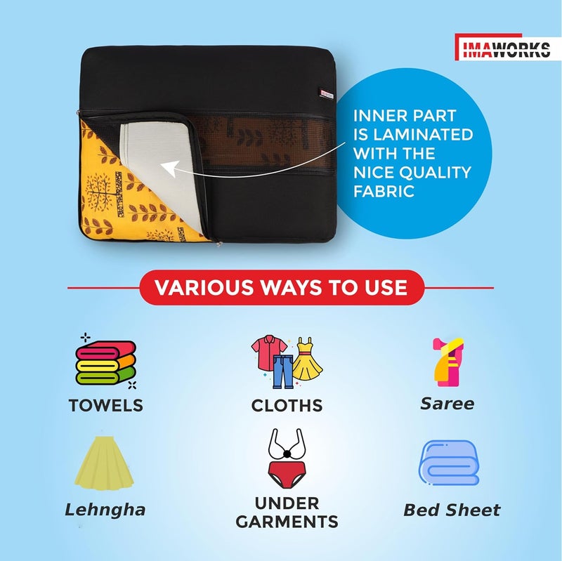 IMAWORKS Clothes Storage BoxCoversBags with Zip 4 Big 18 x 13 x 45 inch as Wardrobe Organizer for Huge Silk SareeBig LehengaDressesShirtsTrousersGownQuilts Black - Image 4
