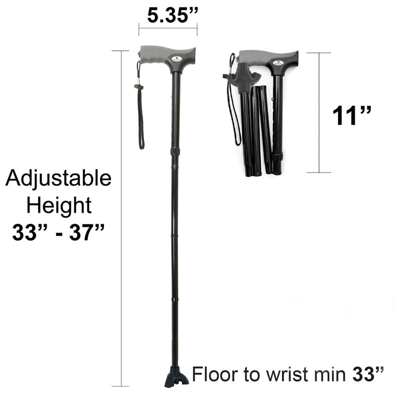 Vaunn Medical Easy Grip Height Adjustable Folding Cane/Walking Stick with Strap/Pouch- Compact, Portable, and Safe Walking Assistant- Non-Slip Grip Handle- Men, Women, Elderly - Image 2
