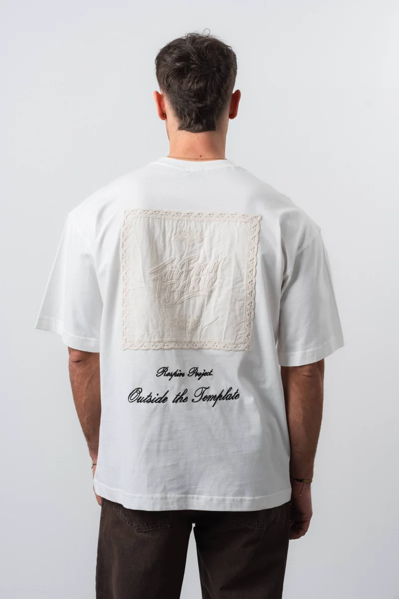 Respire Men's Far From Basic Embroidered Oversize T-Shirt, Ecru