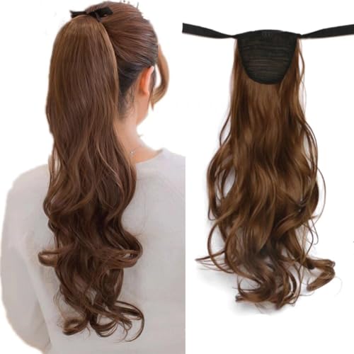 iLUU #12 Brown Color Ponytail Extension 20" 90g Wavy Curly Tie Up Ponytail Clip in Hair Extensions Hairpiece Binding Extension Natural Synthetic Fibre Hair for Women Girl - Image 1