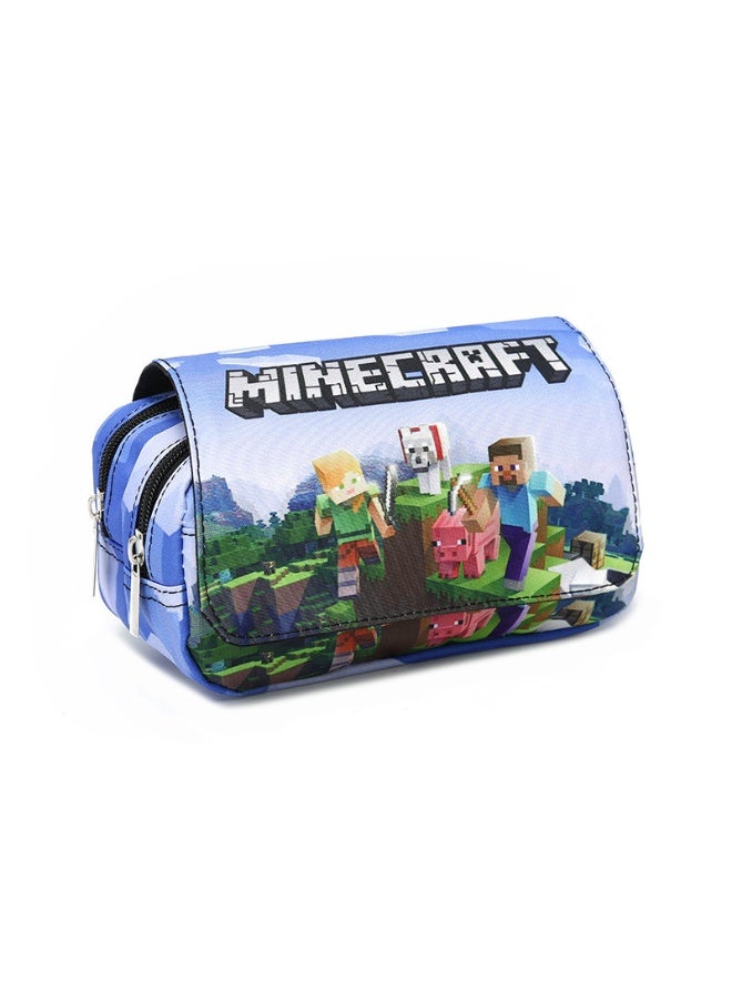 Minecraft Multifunctional Blue & White Pencil Case - Double Layer Large Capacity School Organizer, Gaming Stationery Box for Students - Image 4