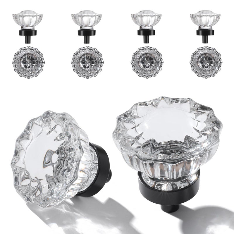 CEYMIO Vintage Cabinet Knobs Crystal Cabinets Knob 8 Pack Matte Black Base And Clear Crystal Small Pull For Closet Dresser Drawers Cupboard Wardrobe Solid Alloy Retro Pulls SingleHole Old Fashioned Handle - Image 2