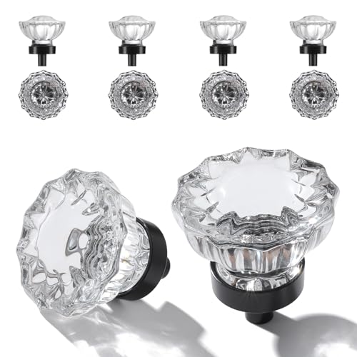 CEYMIO Vintage Cabinet Knobs Crystal Cabinets Knob 8 Pack Matte Black Base And Clear Crystal Small Pull For Closet Dresser Drawers Cupboard Wardrobe Solid Alloy Retro Pulls SingleHole Old Fashioned Handle - Image 1