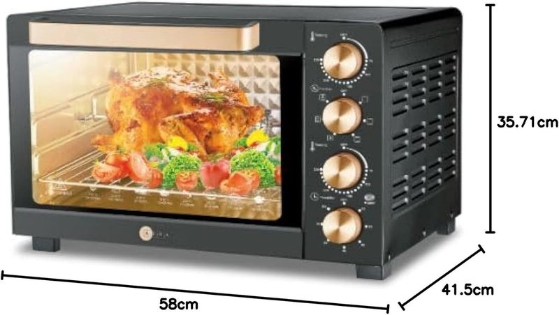AFRA Electric Oven Toaster, 45L, 1700w Convection Rotisserie & Oven Lamp, 4 Knobs Tray, Rack, Handle, 7-Functions control, Adjustable Thermostat 70 to 250C, AF-4517OTBK, 2-Year Warranty - Image 2
