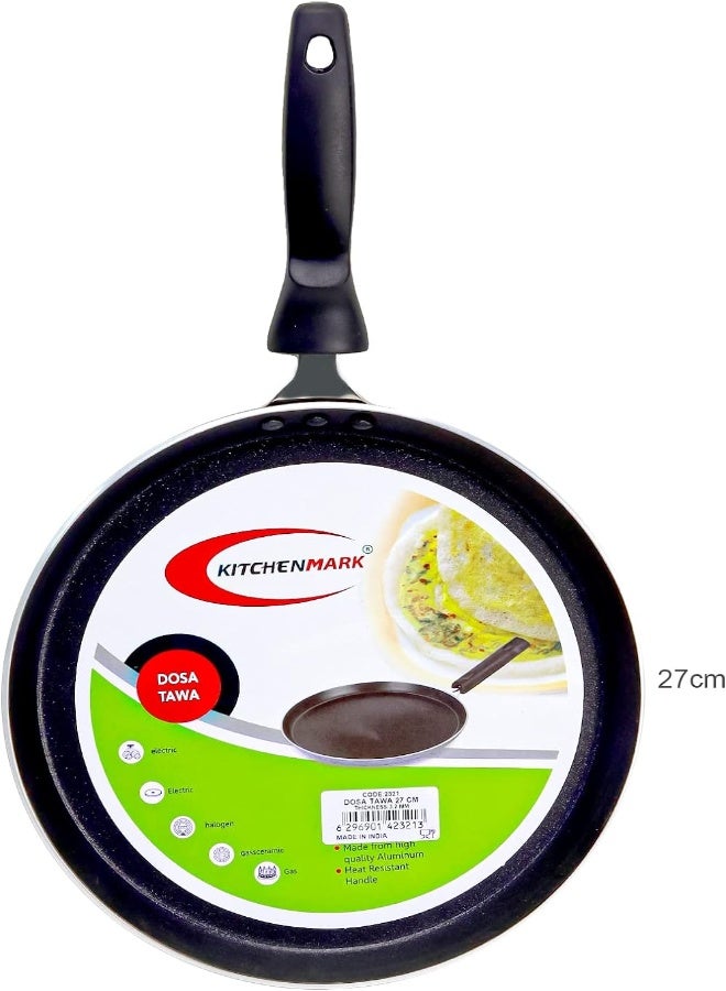 AKDC مقلاة دُوسا دائرية متعددة الاستخدامات من كيتشن مارك مصنوعة من الألمنيوم مع مقابض مقاومة للحرارة، مقالي طهي غير لاصقة، آمنة للاستخدام في الفرن، لون أسود (S - 27 سم) - Image 4