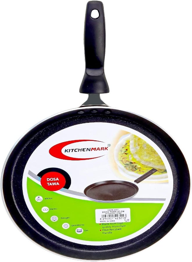 AKDC مقلاة دُوسا دائرية متعددة الاستخدامات من كيتشن مارك مصنوعة من الألمنيوم مع مقابض مقاومة للحرارة، مقالي طهي غير لاصقة، آمنة للاستخدام في الفرن، لون أسود (S - 27 سم) - Image 5