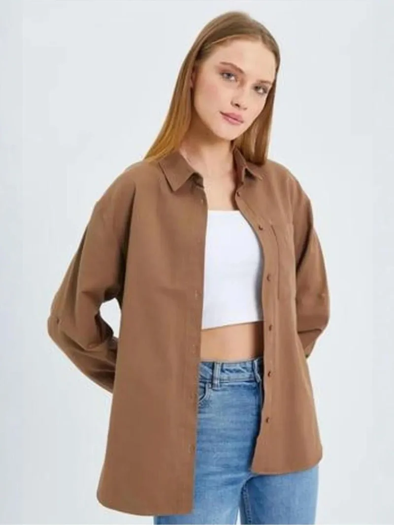 MixRay Mixray Long Sleeve Button-Up Shirt with Pocket