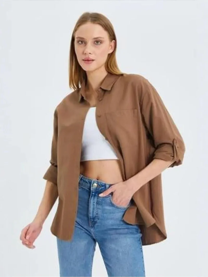 MixRay Mixray Long Sleeve Button-Up Shirt with Pocket