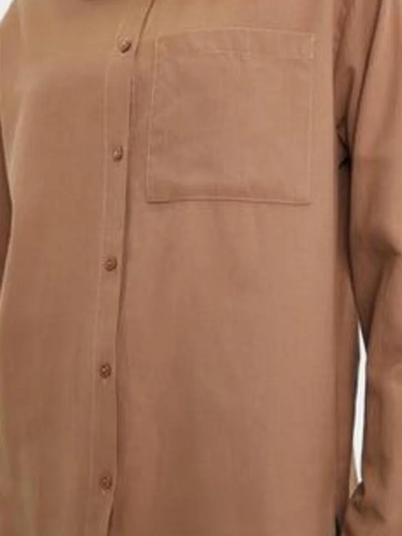 Mixray Beige Natural Mixray Long Sleeve Button-Up Shirt with Pocket for Women | Best Price UAE