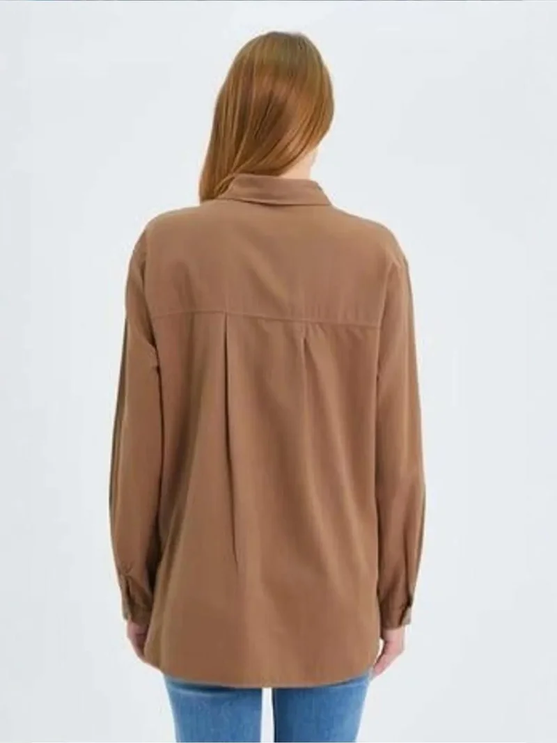 Mixray Beige Natural Mixray Long Sleeve Button-Up Shirt with Pocket for Women | Best Price UAE
