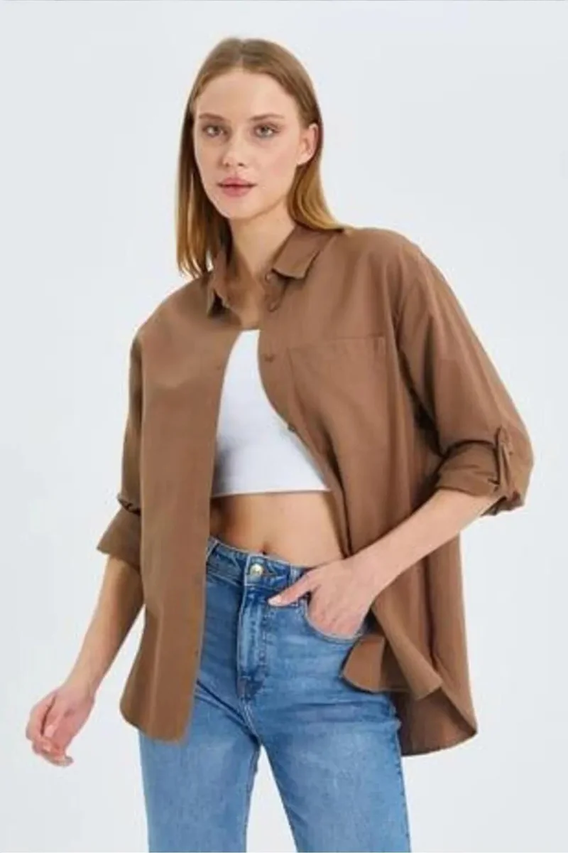 Mixray Mixray Long Sleeve Button-Up Shirt with Pocket