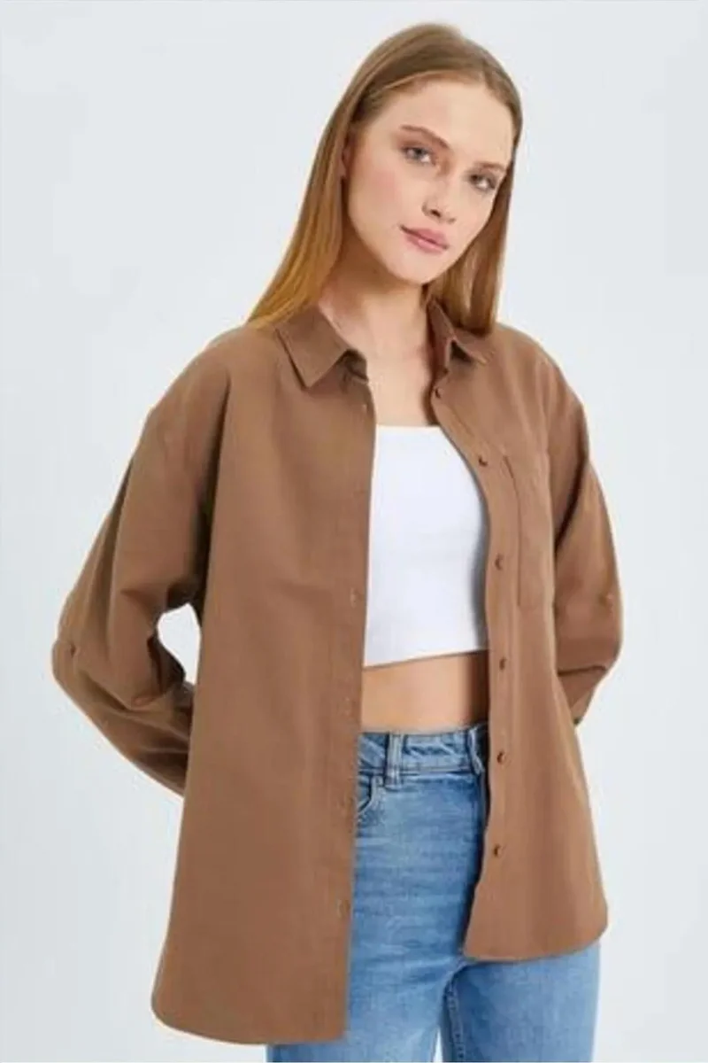 Mixray Mixray Long Sleeve Button-Up Shirt with Pocket