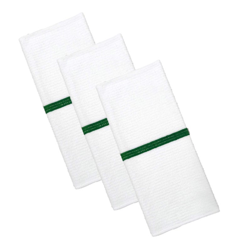 POLYTE Microfiber All-Purpose Ribbed Terry Bar Mop Towel for Home  Kitchen  Restaurant Cleaning (14x17  White w/Green Stripe) 12 Pack - Image 2