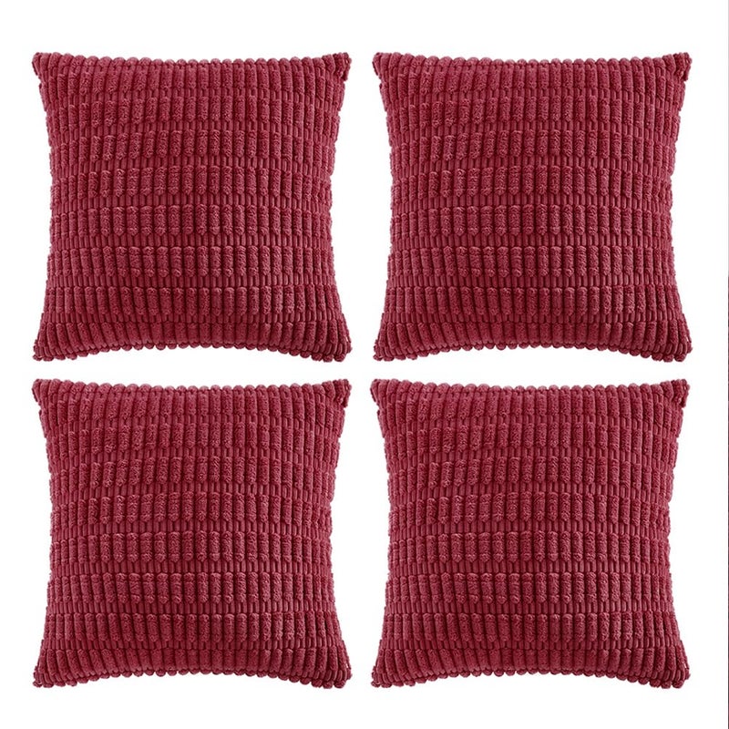 Fancy Homi 4 Packs Burgundy Decorative Throw Pillow Covers 18x18 Inch for Living Room Couch Bed Holiday Christmas Home Decor Gift Soft Plush Corduroy Cute Accent Square Cushion Case 45x45 cm