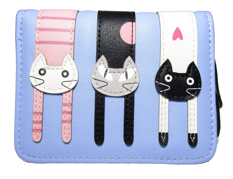 Nawoshow Women Cute Cat Wallet Coin Purse Bifold Wallet Clutch Bag (A-Blue) - Image 1