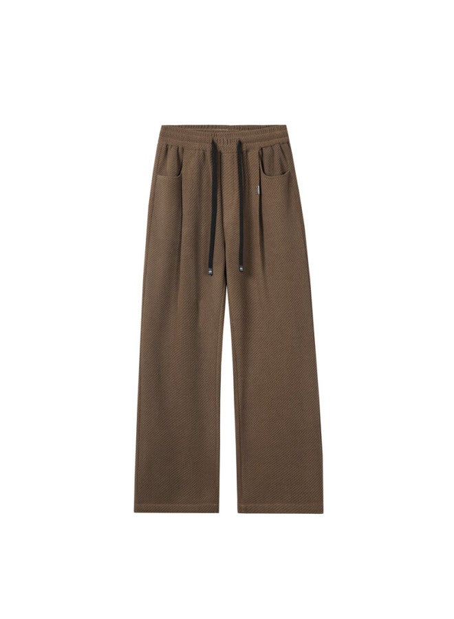Dingfengbaoluo Men's Spring Vintage Casual Loose Wide-leg Straight-leg Sweatpants Wol01 Coffee 4XL - Image 5