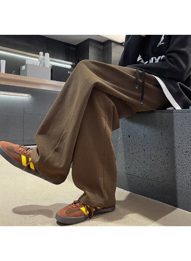Dingfengbaoluo Men's Spring Vintage Casual Loose Wide-leg Straight-leg Sweatpants Wol01 Coffee 4XL - Image 3