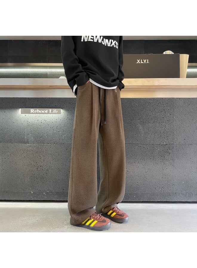 Dingfengbaoluo Men's Spring Vintage Casual Loose Wide-leg Straight-leg Sweatpants Wol01 Coffee 4XL - Image 2