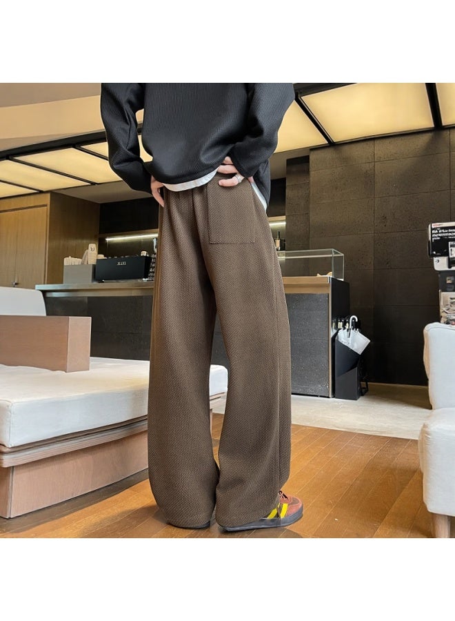 Dingfengbaoluo Men's Spring Vintage Casual Loose Wide-leg Straight-leg Sweatpants Wol01 Coffee 4XL - Image 4