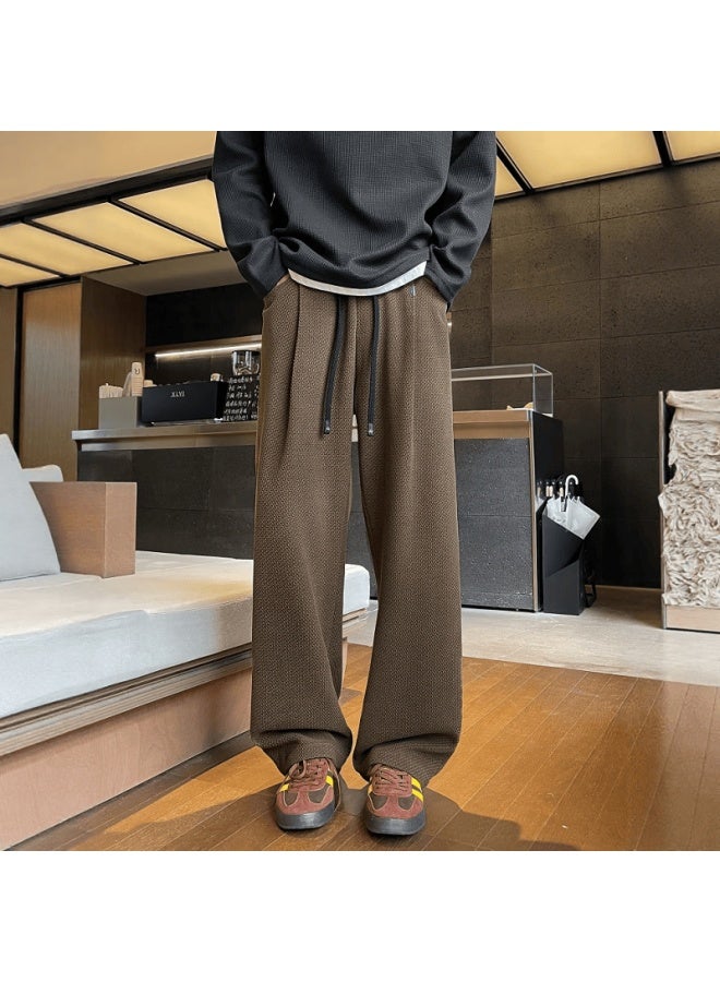 Dingfengbaoluo Men's Spring Vintage Casual Loose Wide-leg Straight-leg Sweatpants Wol01 Coffee 4XL - Image 1