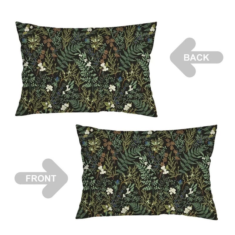 AELMARNEE Green Plant Throw Pillow Cover Queen Size Set of 2 Black Green Botanical Leaf Pillowcases Vintage Floral Lumbar Pillow Case Standard Pillow Cases with Zipper Decorative Cushion Covers for Bed,20"x30" - Image 4