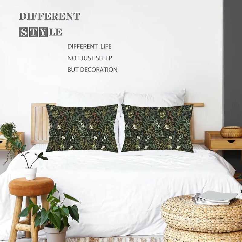 AELMARNEE Green Plant Throw Pillow Cover Queen Size Set of 2 Black Green Botanical Leaf Pillowcases Vintage Floral Lumbar Pillow Case Standard Pillow Cases with Zipper Decorative Cushion Covers for Bed,20"x30" - Image 3