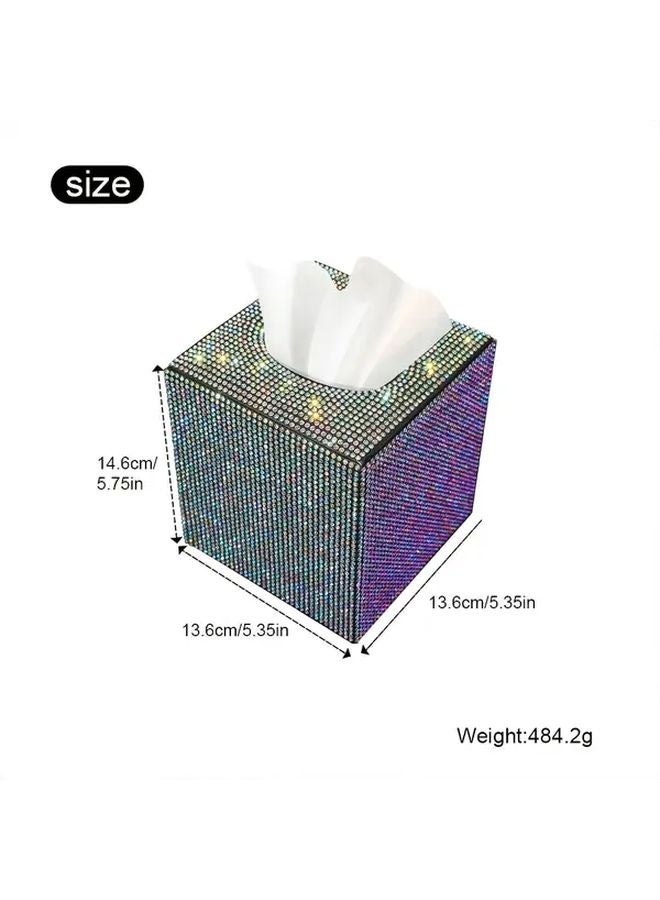 White Rhinestone Tissue Box Holder Sparkling Car Interior Accessory For Home Office Vehicle - Image 4