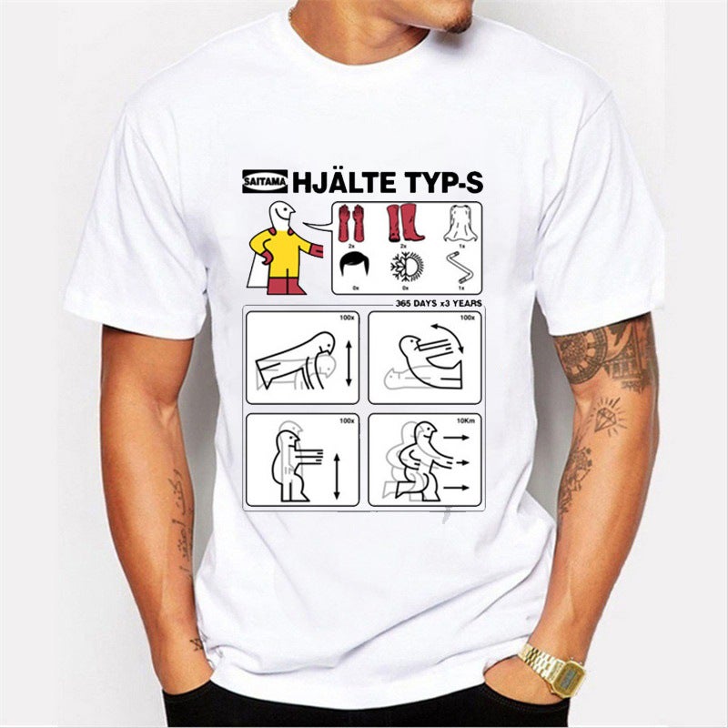 1049 Anime One Punch Superman Fashion Printed Men's T-Shirt Cross-border wish Hot Selling Trendy Men's Short-sleeved Base Shirt - Image 1