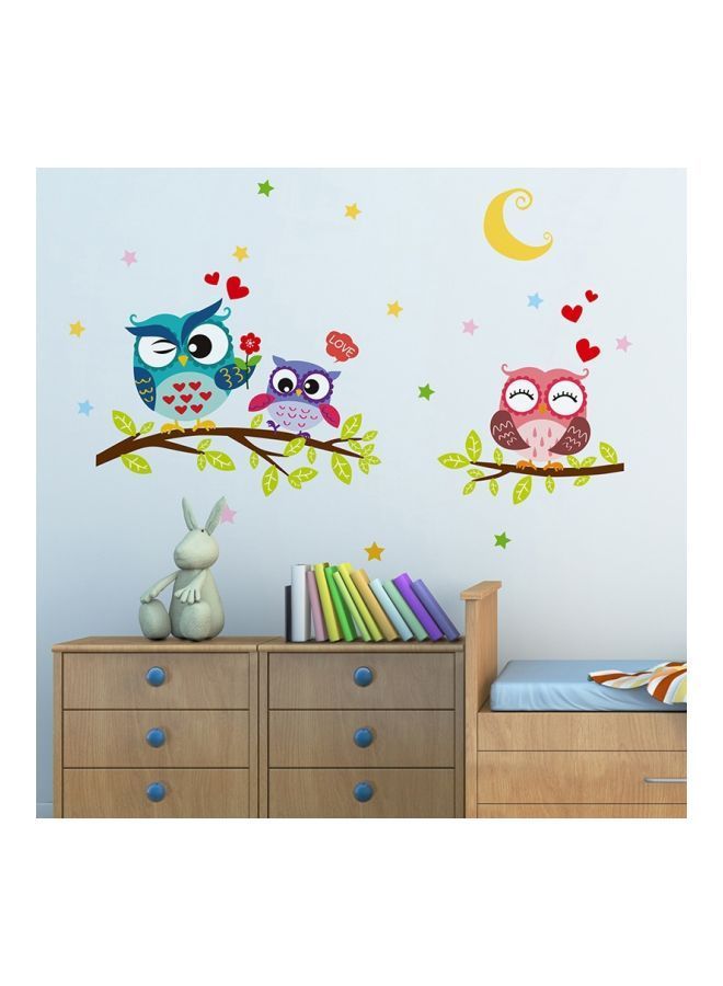 NIBEMINENT 2-Piece Owl PVC Wall Sticker Green/Red 64x43cm - Image 1