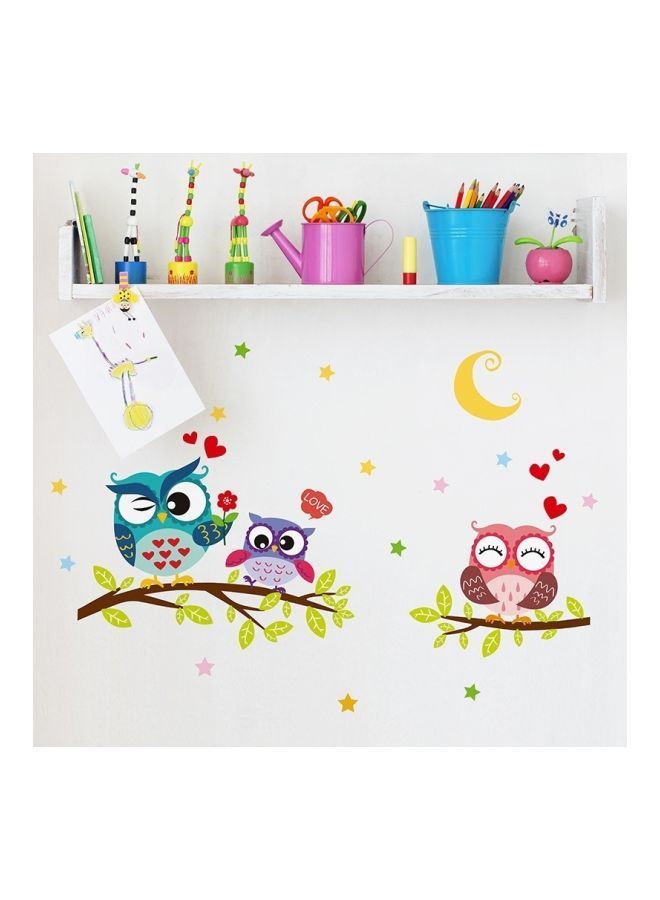 NIBEMINENT 2-Piece Owl PVC Wall Sticker Green/Red 64x43cm - Image 2