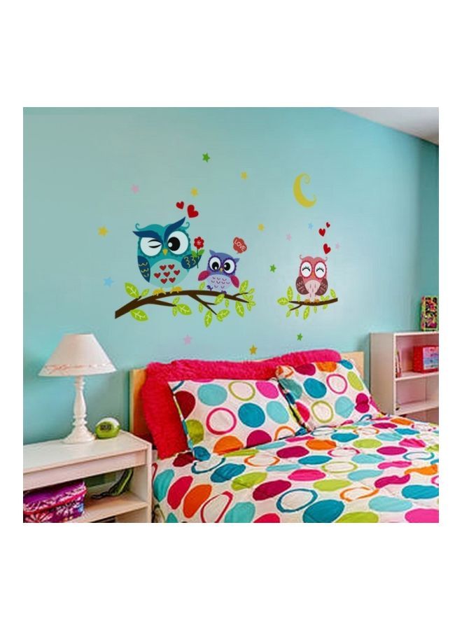 NIBEMINENT 2-Piece Owl PVC Wall Sticker Green/Red 64x43cm - Image 3