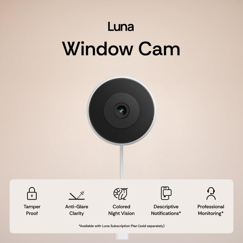 LUNA Home Luna 3MP 2K Window Camera, 2.4GHz WiFi6 Indoor Cameras for Home Security Outdoor, Smart AI Descriptive Motion Alert, Color Night Vision, Stick-On Glass-Mount Wired, Easy & Quick Install - Image 2