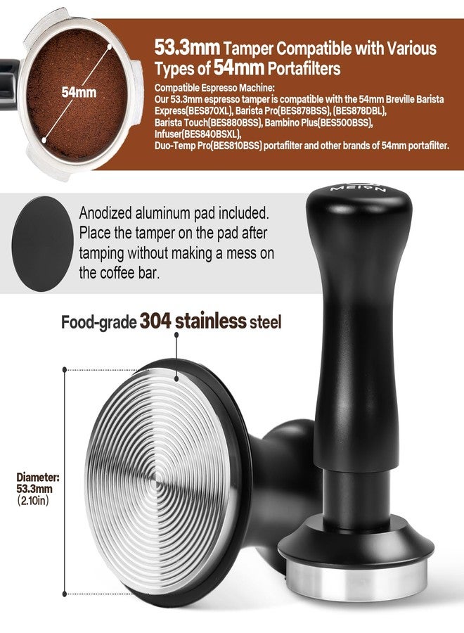MEION Espresso Tamper 53.3mm Coffee Tamper, Calibrated Dual Spring Loaded Barista Tamper with Stainless Steel Base, Comes with aluminum storage pad (53.3MM, Black) - Image 4