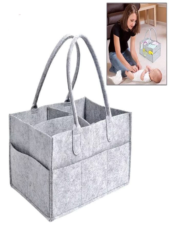 حقيبة تخزين وسلة تنظيم كبيرة ومحمولة لحفاضات الأطفال، لحديثي الولادة، رمادي - Image 1