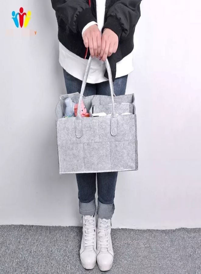 حقيبة تخزين وسلة تنظيم كبيرة ومحمولة لحفاضات الأطفال، لحديثي الولادة، رمادي - Image 4