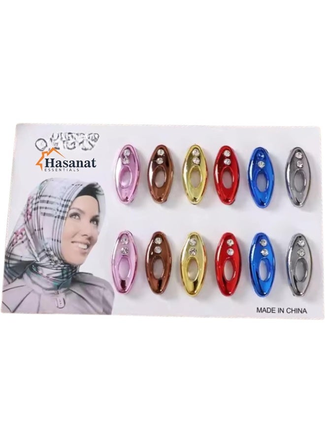 HASANAT ESSENTIALS دبابيس حجاب هسنت الأساسية للأزياء، 12 قطعة بألوان متنوعة - Image 1