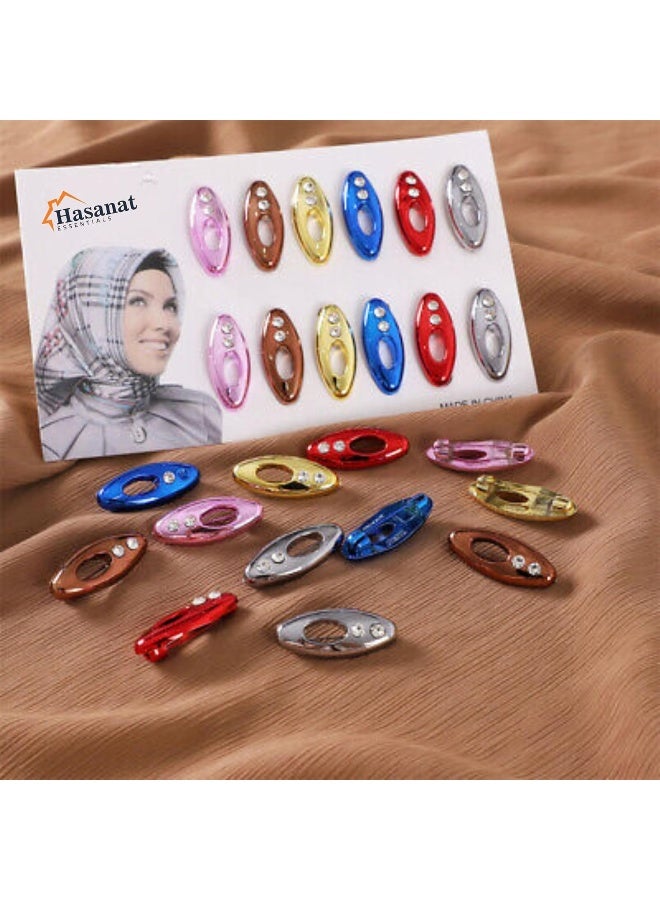 HASANAT ESSENTIALS دبابيس حجاب هسنت الأساسية للأزياء، 12 قطعة بألوان متنوعة - Image 3