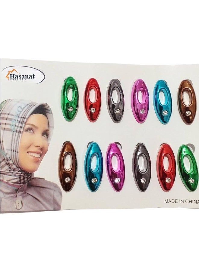 HASANAT ESSENTIALS دبابيس حجاب هسنت الأساسية للأزياء، 12 قطعة بألوان متنوعة - Image 2