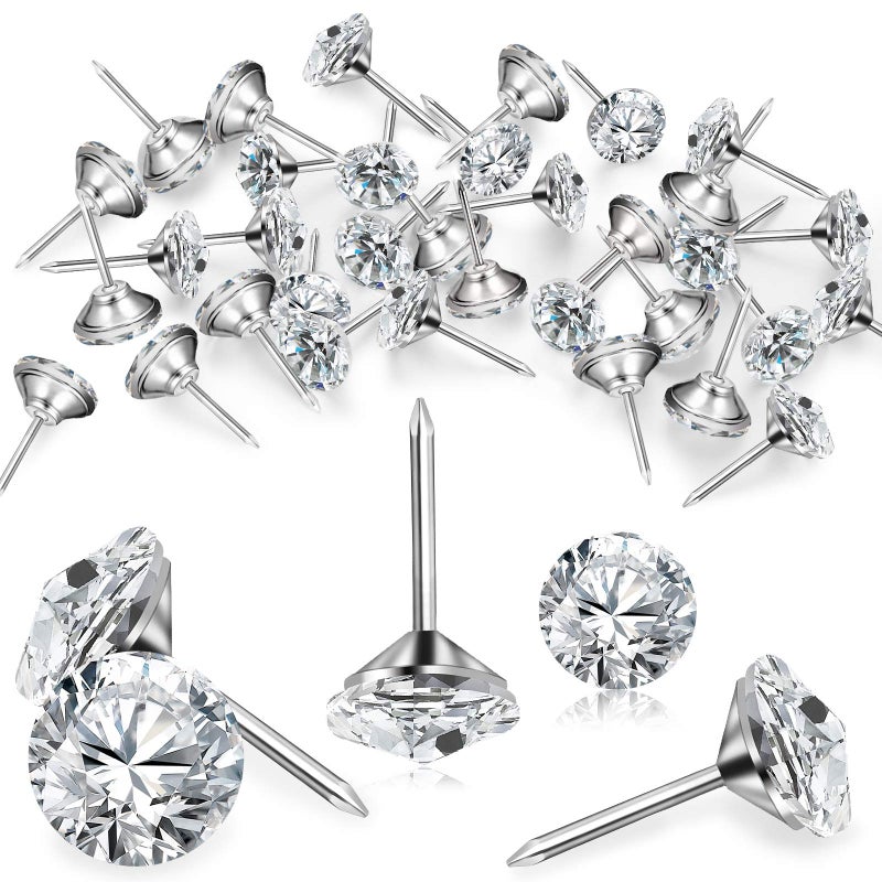 Zonon 30 Pieces Upholstery Nails Tacks Decorative Push Pins Fancy Diamond Crystal Furniture Head Thumb Tacks for Furniture Sofa Headboards Cork Board 25 mm 