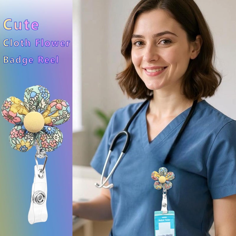 Sopopal Flower Badge Reel Holder Retractable Clip Cute Floral Badge Reels Decorative Daisy ID Clip for Nurses Medical Assistant Hospital Women - Deep Green - Image 3