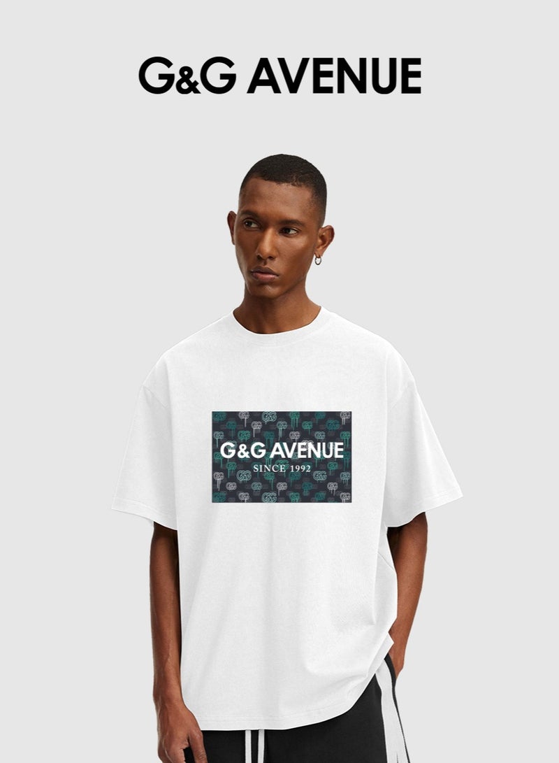 G&G AVENUE Men's Oversized round neck T-shirt, pure cotton thick and high-quality, 1/2 sleeve shirt slim fit new trend white Heavy cotton fabric  - Image 1
