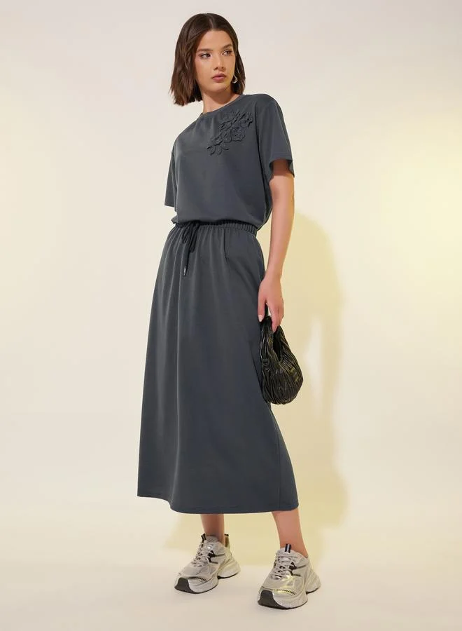 Take Two Take Two Women Flower Applique T-Shirt and Skirts Co-Ords