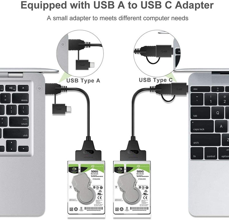 Tobo محول Usb 3.0 Sata، كابل Sata إلى Usb 3.1 بحجم 2.5 بوصة 22 دبوس 7+15 كابل Hdd/Ssd Usb C إلى Sata يدعم Uasp Serial Ata Iii متوافق مع القرص الصلب Sata بحجم 2.5 (Type-C إلى Sata 2.5) Td-258Tc، أسود - Image 3