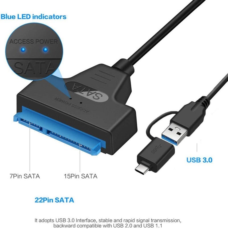 Tobo محول Usb 3.0 Sata، كابل Sata إلى Usb 3.1 بحجم 2.5 بوصة 22 دبوس 7+15 كابل Hdd/Ssd Usb C إلى Sata يدعم Uasp Serial Ata Iii متوافق مع القرص الصلب Sata بحجم 2.5 (Type-C إلى Sata 2.5) Td-258Tc، أسود - Image 2