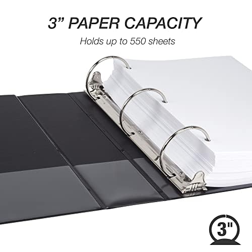 Samsill 3 Inch 3 Ring Binder, Made in USA, Economy Round Ring, Clear View Cover, 550 Sheet Capacity - for School, Home, Office - Black - Image 4